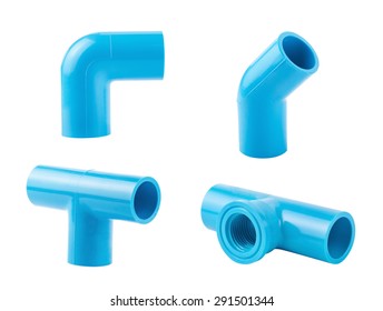 Blue Pvc Pipe Connection Isolated On White