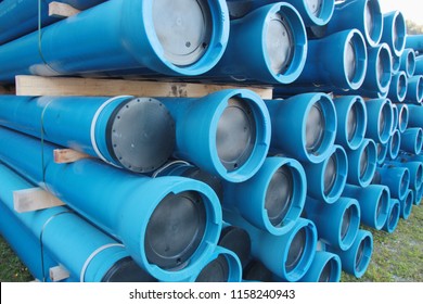 Blue PVC Plastic Pipes And Fittings Used For Underground Water Supply And Sewer Lines