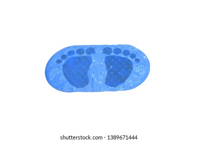 Blue PVC Suction Anti Non Slip Bath Shower Mat Foot Massage Bathroom Accessories On White Background.