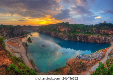 The blue quarry during sunset