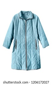 Blue Quilted Zipped Coat Isolated Over White