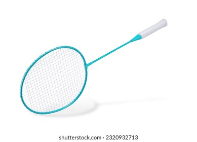 Blue racket for badminton playing on a white isolated background. toning