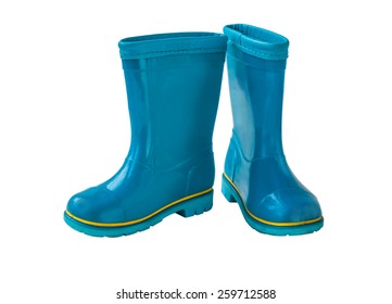 Blue Rain Boots On A White Background Isolated