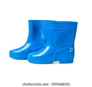 Blue Rain Child Boots Isolated On White Background