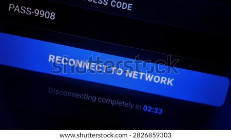 Blue reconnect to network button on screen with disconnection countdown timer