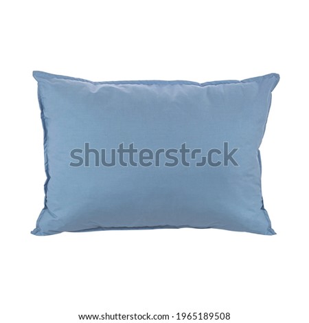 Blue rectangular pillow for sleeping and resting. White isolated background. View from above