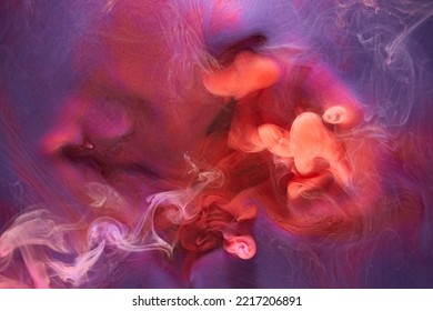 Blue Red Colorful Smoke Abstract Background, Acrylic Paint Underwater Explosion