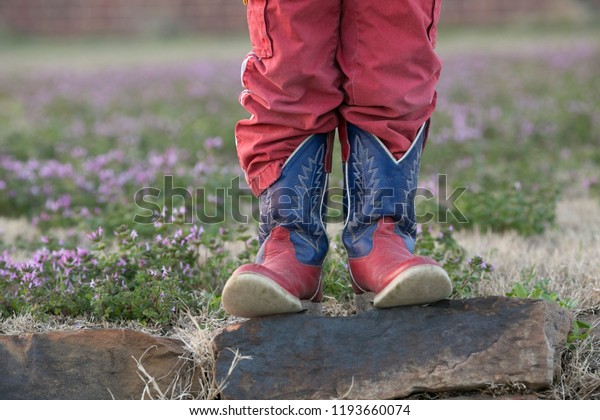 blue and red field boots