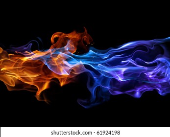 Blue and red fire
