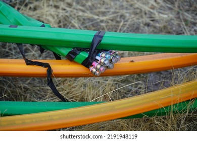 Blue, Red, Green And Orange Colored Fiber Optic Cables Laid In The Ground, Underground Cables For Faster Internet In Rural Regions, Garbsen Berenbostel, Lower Saxony, Germany.