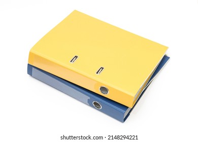 Blue and rellow office folder on white background.