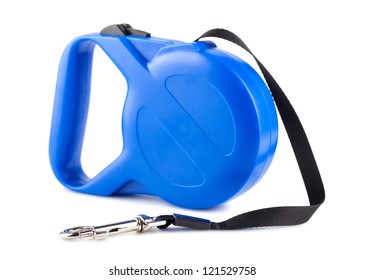 Blue Retractable Leash For Dog Isolated On White Background