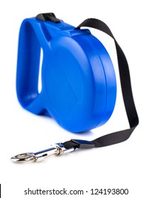 Blue Retractable Leash For Dog Isolated On White Background