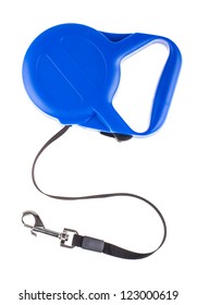 Blue Retractable Leash For Dog Top View Isolated On White Background