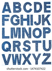 blue rhinestones alphabets letters set A to Z for educational and business isolated on white background