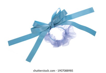 Blue Ribbon Bow For Hair Isolated On A White Background