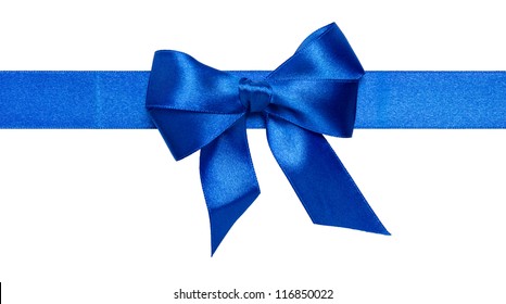 Blue Ribbon Bow Isolated On White Background