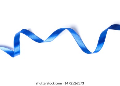 Blue Ribbon Isolated On White Background. Gift Concept