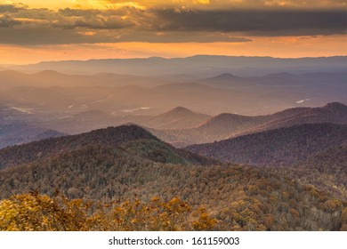 Blue Ridge Mountains At Dusk In North Georgia, USA.