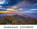 Blue Ridge Mountains in North Georgia, USA in the autumn season at sunset.