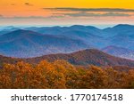 Blue Ridge Mountains at sunset during autumn viewed from Brasstown Bald in north Georgia, USA.