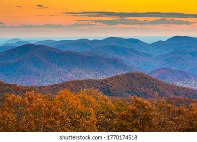 Blue Ridge Mountains At Sunset During Autumn Viewed From Brasstown Bald In North Georgia, USA.