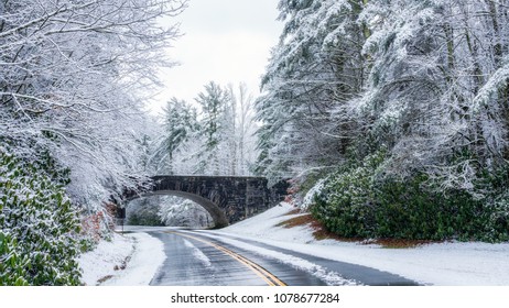 Blue Ridge Parkway Entrance In Winter Near Linville	North Caroliona