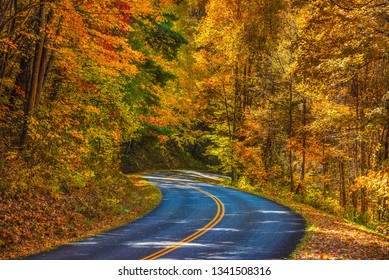 Blue Ridge Parkway Near Asheville North Carolina During Fall Autumn