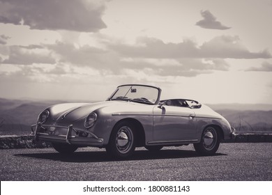 Blue Ridge Parkway, North Carolina  United States - 6152020
Classic Sports Car In Black And White