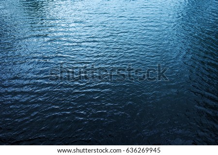Blue river water surface, aerial view from the bridge