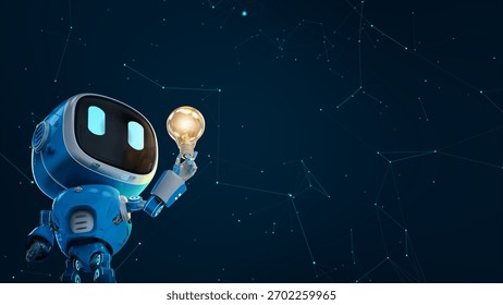 Blue robotic assistant or artificial intelligence
robot hold Iig