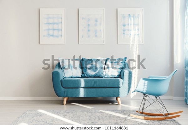 Blue Rocking Chair On Grey Carpet Stock Photo Edit Now 1011164881