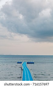  Blue Rotomolding Or Plastic  Jetty Under Big Cloudy Sky In Rainy Season , Ko Samui , Thailand
