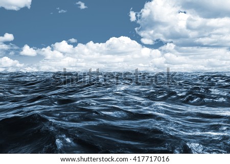 Blue rough ocean against scenic view of blue sky