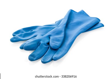 Blue Rubber Glove Isolated On White Background