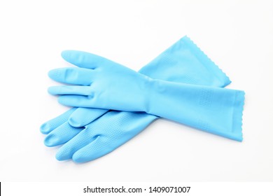 Blue Rubber Gloves In Whiteback Ground
