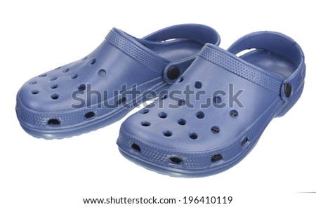 Blue rubber slippers, isolated on white background 