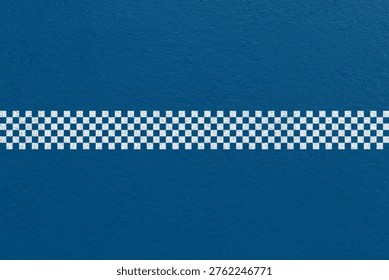 Blue running track with horizontal checkered finish line and subtle texture. Sports concept suitable for race finish, competition, goal, and success themes.