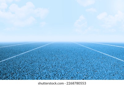 Blue running track with separate white line in straight area