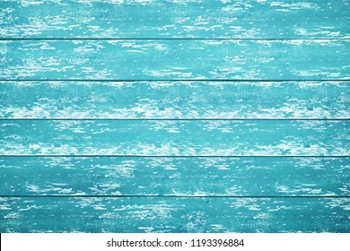 A Blue And Rustic Wood Table Background With Chipped Paint, Top Down View.