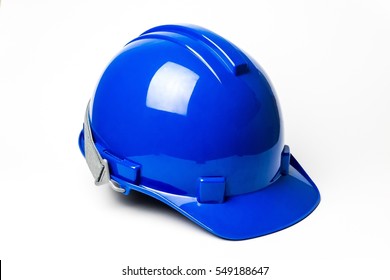 Blue Safety Helmet On White Background.