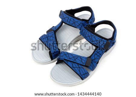 blue sandals on white background