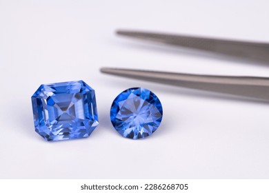 Blue Sapphire Gemstone on White Background