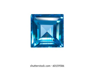 Blue Sapphire Square Cut Isolated White