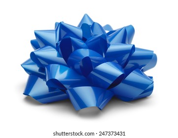 Blue Satin Bow Side View Isolated On White Background.