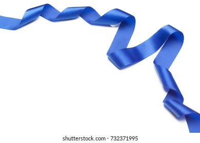 Blue Satin Ribbon Isolated On White