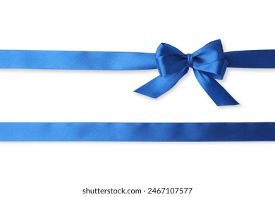 Blue satin ribbons with bow on white background, top view - Powered by Shutterstock