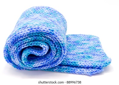 blue scarf roll on white background