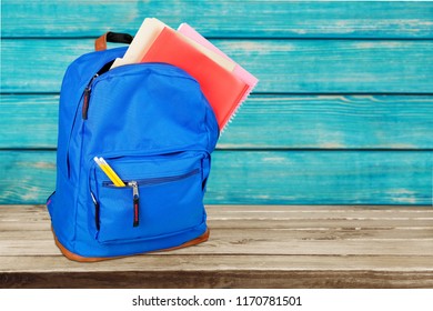 Blue School Backpack  on   background. - Shutterstock ID 1170781501
