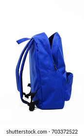 Blue School Backpack Side View On White Background